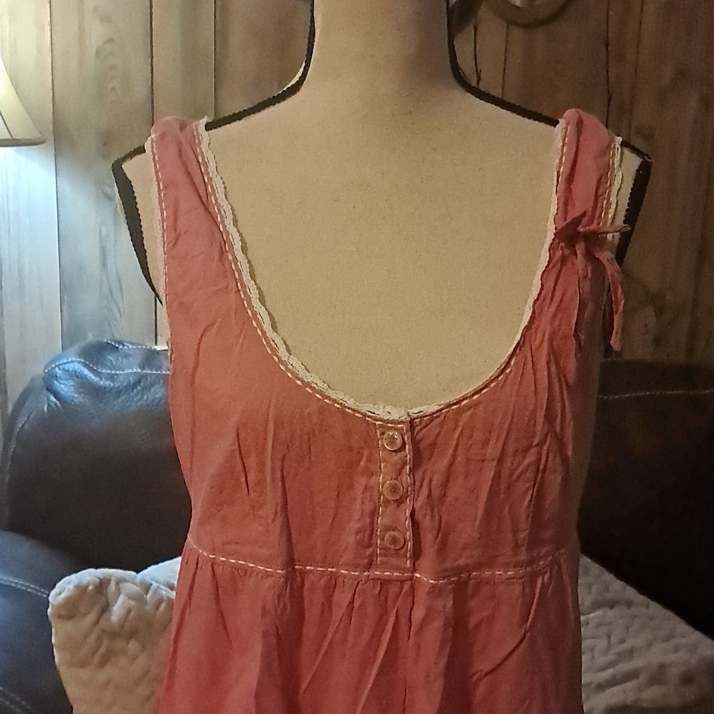 Anthropologie Feather Bone Pink Dress w/ Lace Trim Sleeveless Embroidered Flower - Picture 2 of 9